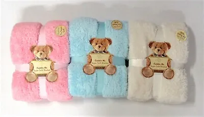 Baby Grey Blue Pink Large Cuddle Cot Crib Soft Blanket 100cm X 150cm Boys Girls • £14.69