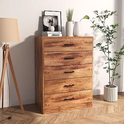 5 Wood Dresser For Bedroom Storage Tower Storage Dresser With Fabric Drawer • $109.99