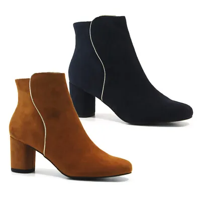 Ladies Boots Mid Block Heel Zip Up Smart Chelsea Ankle Biker Cowboy Shoes Size • £14.95