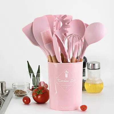 £2.51 • Buy Kitchen Utensil Set Silicone Cooking Utensils - Wooden Kitchen Utensils Pink BY