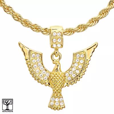 Men's 14k Gold Plated CZ Iced Flying Eagle Pendant 20  Chain Necklace HC 1150 G • $10.99