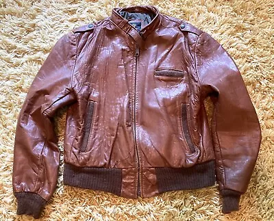 Vintage Men’s Cooper  Cognac Leather Bomber Jacket Coat Sz. 46 • $47.99