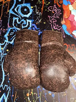 Vintage Brown Leather 8oz Youth Boxing Gloves With  Laces Size S (NEW OPEN BOX) • $50