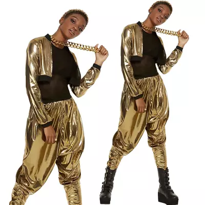 Ladies MC Hammer Rapper 90s 980s Tracksuit Gold Adults Fancy Dress Costume • £32.99