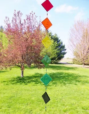 Rainbow Suncatcher Fused Glass Hello Sign Outdoor Porch Garden Art Handcrafted • $54.95