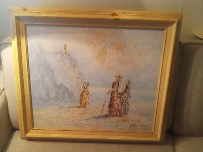 Vintage Marie Charlot Signed Oil On Canvas Painting Victorian Ladies At Beach • $450