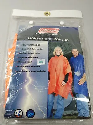 Vtg NOS Coleman Rain Jacket Poncho / Hood Lightweight 1 Sz Fits Orange  • $23.78