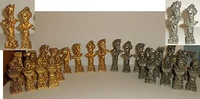 VINTAGE METAL CHESS SET GOLD SILVER FIGURAL BUST ITALIAN HANDMADE RARE 20th C • $1800