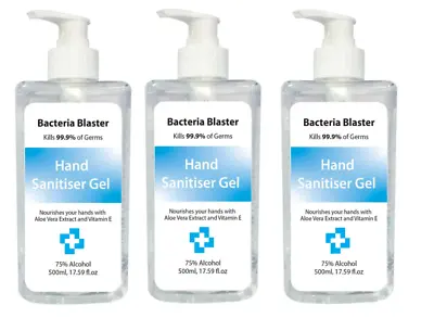 5 X 500ml Hand Sanitizer Sanitiser 70% Alcohol Gel - 500ml Pump Bottle - • £4.95