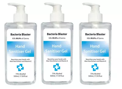 5 X 500ml Hand Sanitizer Sanitiser 70% Alcohol Gel - 500ml Pump Bottle - • £4.95