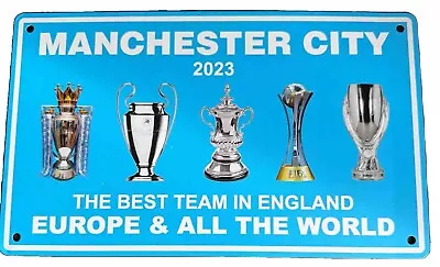 Manchester City 5 Cities 5 Trophies 2023 Football Aluminium Wall Bar Plaque • £9.49