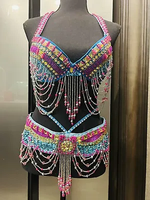 🌸 Las Vegas Show Girl Costume. Two Piece Set🌿 Belly Dance Exotic Sexy. • $189.99