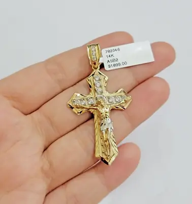 14k Yellow Gold Cross Jesus Crucifix Pendant 2 Inch 14kt CZ Charm Mens REAL 14kt • $385.90