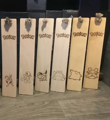 £5.99 • Buy Pokemon Wooden Bookmark Wood Book Mark Hand Made Laser Engraved Anime Kids Gift