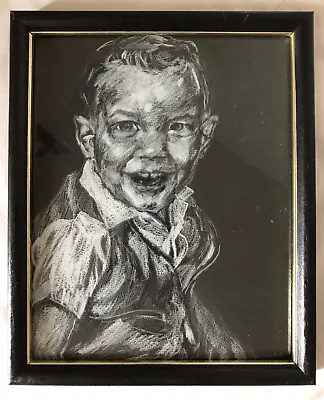 Vintage Artwork Framed Charcoal Drawing Young Boy 10.75 X 8.75 • $17.99