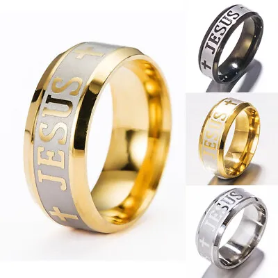 Jesus Christian Cross Prayer Band Mens Women's Stainless Steel Rings Jewelry 8MM • $3.26