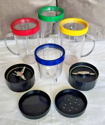 LOT 12pc MAGIC BULLET Replacement Parts 4 Cups W/ Shaker Storage Lids & 2 Blades • $17.95