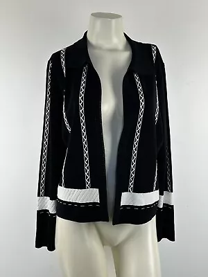 Ming Wang M Open Front Acrylic Cardigan Sweater  Blazer Jacket Black & White L/S • $39