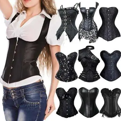 Women Black Corset Steampunk Gothic Basque Bustier Lingerie Top Waist Training • $23.79