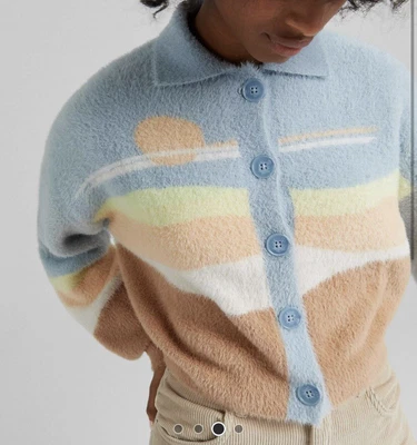 $19 • Buy Bershka, Fluffy Knit Multicoloured Crop Cardigan, Size L