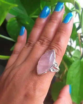 Rose Quartz Ring 925 Sterling Silver Marquise Gemstone Jewelry All Size MO989 • $13.07