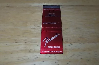 Vintage Frame's Restaurant Detroit Michigan Cocktails Matchbook Cover Struck Red • $6.92