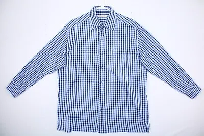 Ermenegildo Zegna Shirt Mens XXL Blue Gingham Cotton Long Sleeve Button Down • $24.99