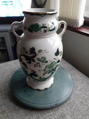 Masons Ironstone Green Chartreuse Large  Twin Handled  Vase  11.5  Inches  Tall • £30