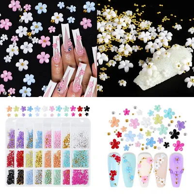 Nail Art 200Pcs Silver Gold Beads Flowers Crafts Gems Stones 3D Nail Decoration • £3.11