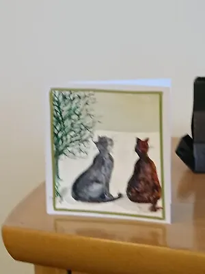 £2 • Buy Hand Painted Greeting Card -  Winter Cats Chatting
