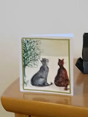 Hand Painted Greeting Card -  Winter Cats Chatting • £2