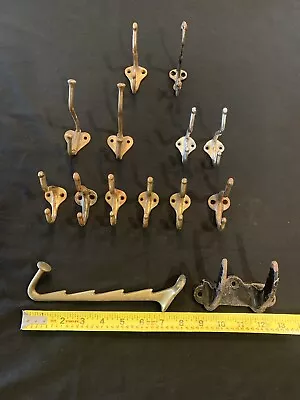 Lot Of 14 Vintage Antique Coat Hat Wall Hooks Metal Salvage Rustic Various Sizes • $34.99