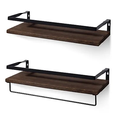 £14.99 • Buy 2 Tiers Wall Mounted Floating Shelves Wooden Storage Rustic Industrial Shelving
