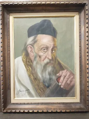 Jeno Gussich (Guszich) Rabbi Judaica Jewish Art Hungarian Original Oil Painting • $99