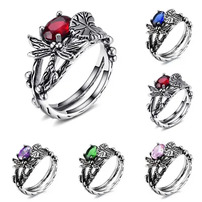 $2.10 • Buy Women Dragonfly Rings 925 Silver Lotus Leaf Cubic Zircon Crystal Wedding Gift