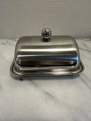 Vintage Stainless Steel Dome Covered Butter Dish 5.5x4.5x3.5 MCM Design Exc! • $19