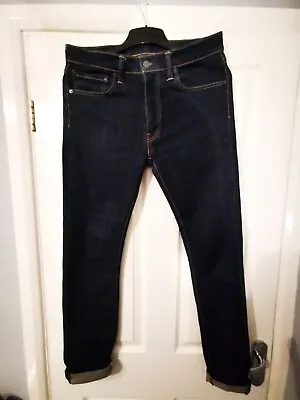 £30 • Buy Levi 519 Skinny Spray Blue Indigo Selvedge Jeans Size W33 32L