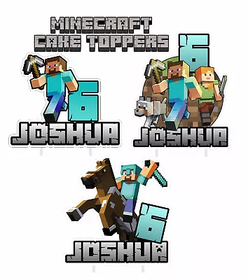 MINECRAFT Cake Topper BIRTHDAY PERSONALISED  - 2 LAYERS Of 300gsm Cardstock • £4.95