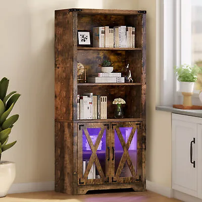 Storage Cabinet With Acrylic Doors & LED Light Bookshelf Bookcase Pantry Cabinet • $149.99