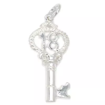 18th Birthday Key Sterling Silver Charm Pendant .925x 1 Birthdays Charms • £13.50