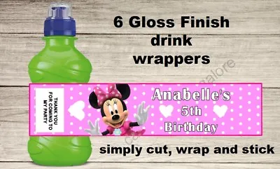 6 Personalised Minnie Mouse Pink Fold Over Cards & Bag Birthday Party Favours • £1.50
