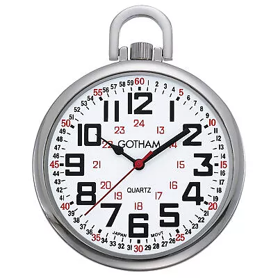 Gotham Men's Silver-Tone Slim Railroad 24 Hour Quartz Pocket Watch # GWC15029S • $79.95