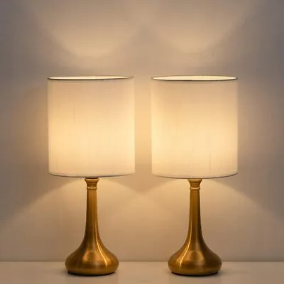 $36.80 • Buy Set Of 2 Vintage Bedside Lamp White Lampshade Nightstand Light Table Lamp Metal