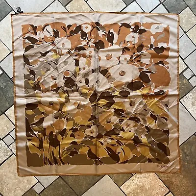 VALENTINO Tan Brown Yellow Floral Printed 100% Silk Large Square Scarf Shawl 52” • £27.99