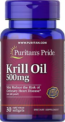 $5.86 • Buy Puritan's Pride Red Krill Oil 500 Mg (86 Mg Active Omega-3) - 30 Softgels