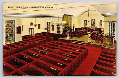 Old St. John's Church Interior View Richmond VA Postcard Pews Pulpit • £4.58