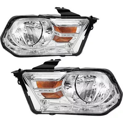 Pair Headlights Assembly For 2010-2014 Ford Mustang Chrome Amber Corner Lamps • $69.99