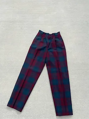 Vintage 80s Navy Plaid High Rise Pleated Lined Wool Pants Women’s Size 10 • $18