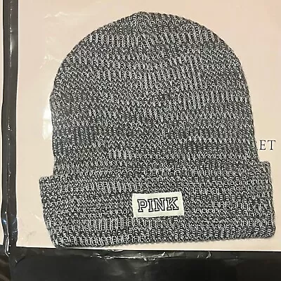 New Victoria’s Secret PINK Beanie Hat Light Heather Gray Grey White Logo OS • $17