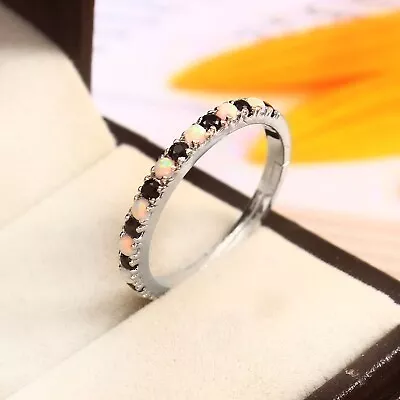 92.5 Silver Natural Ethiopian Opal And Black Onyx Ring For Women Jewelry • $69.46